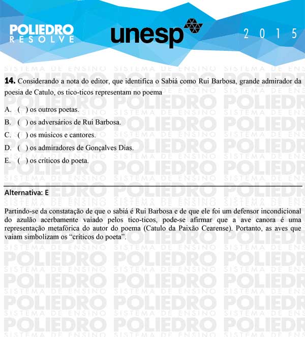 Questão 14 - 1ª Fase - UNESP 2015