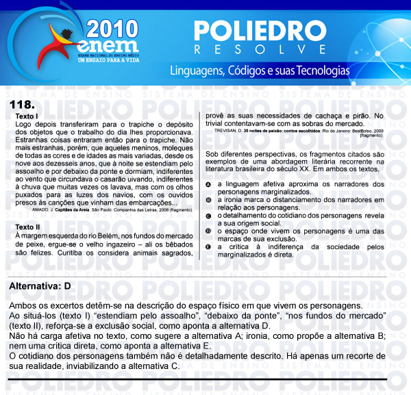 Questão 118 - Domingo (Prova rosa) - ENEM 2010