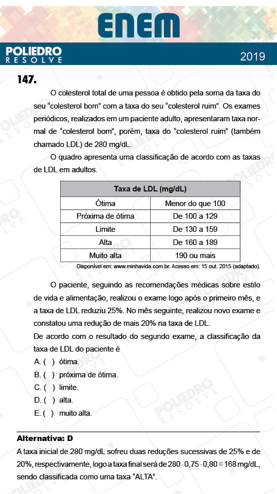 Questão 147 - 2º Dia - Prova AZUL - ENEM 2018