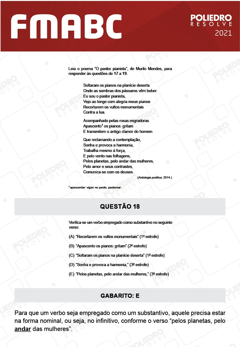 Questão 18 - Fase única - FMABC 2021