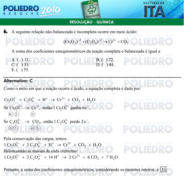 Questão 6 - Química - ITA 2010