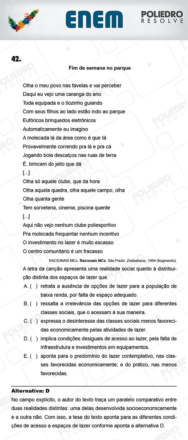 Questão 42 - 1º Dia (PROVA AZUL) - ENEM 2017