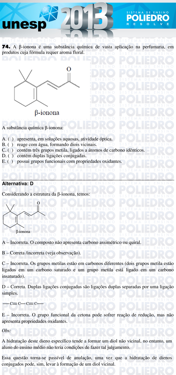 Questão 74 - 1ª Fase - UNESP 2013