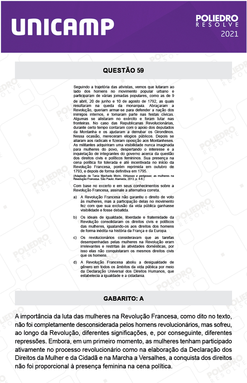 Questão 59 - 1ª Fase - 1º Dia - E e G - UNICAMP 2021