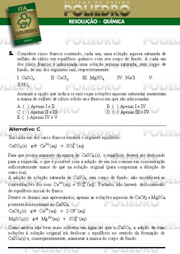 Questão 5 - Química - ITA 2008