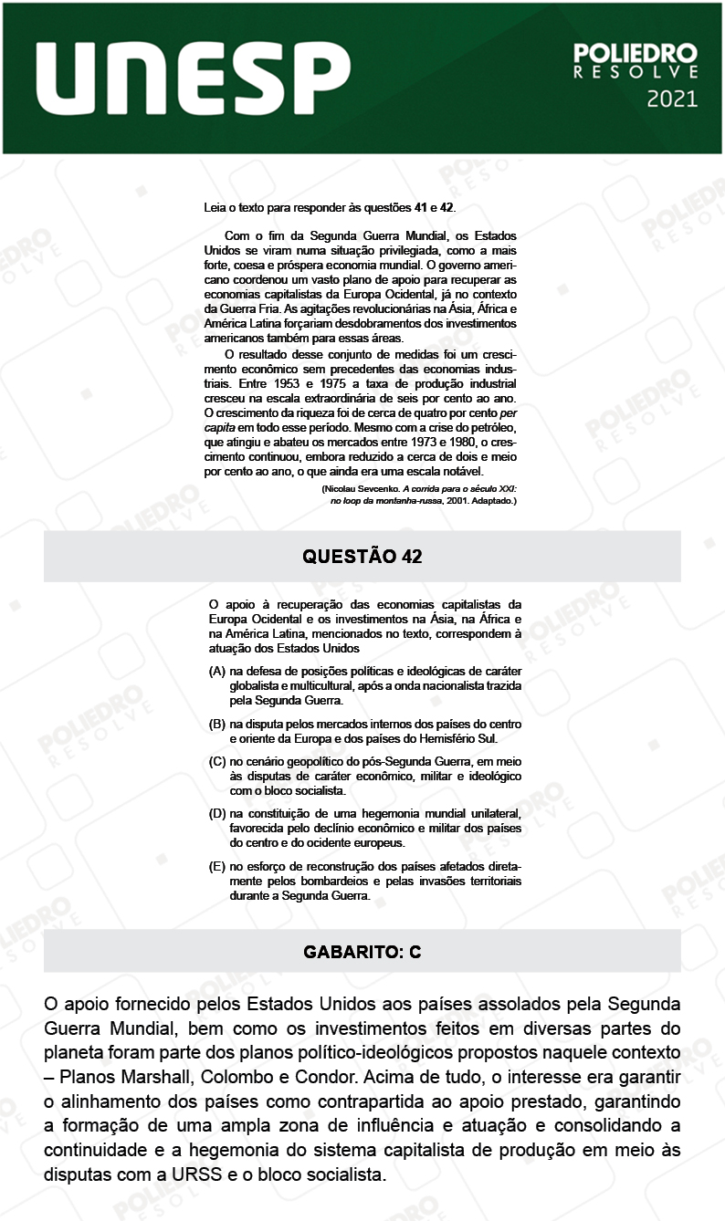 Questão 42 - 1ª Fase - 2º Dia - UNESP 2021