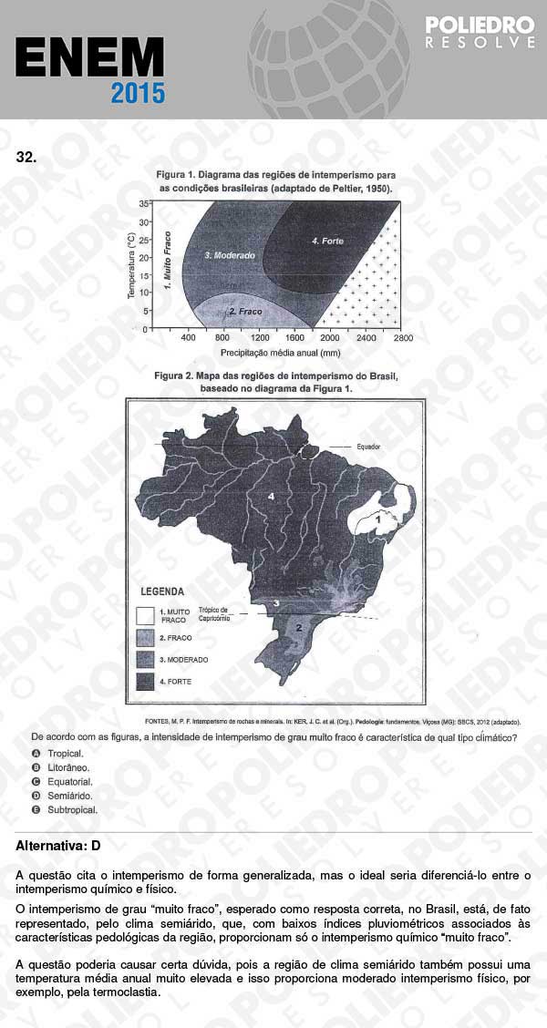 Questão 32 - Sábado (Prova Branca) - ENEM 2015