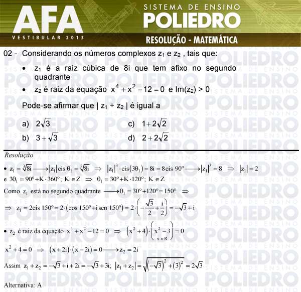 Questão 2 - Prova Modelo A - AFA 2013