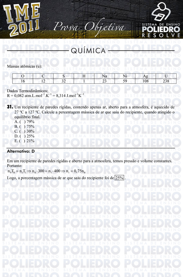 Questão 31 - Objetiva - IME 2011