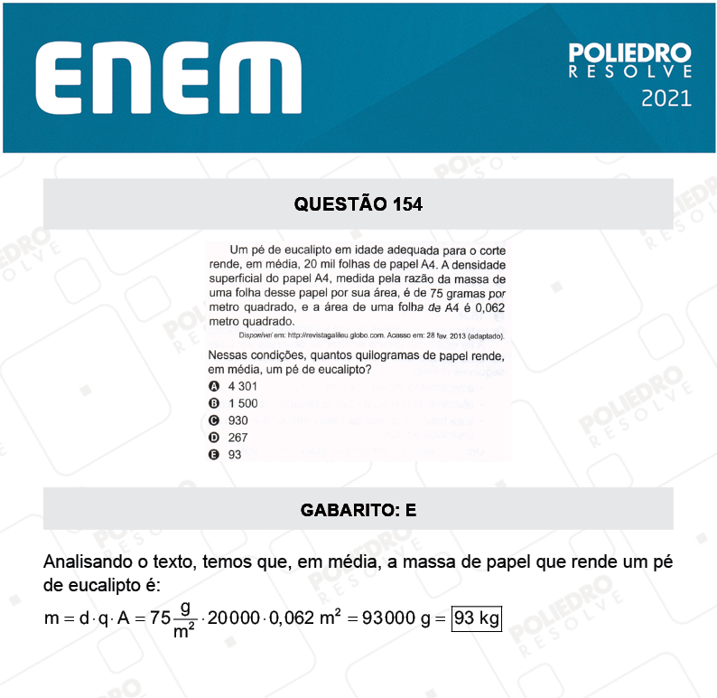 Questão 154 - 2º Dia - Prova Cinza - ENEM 2020