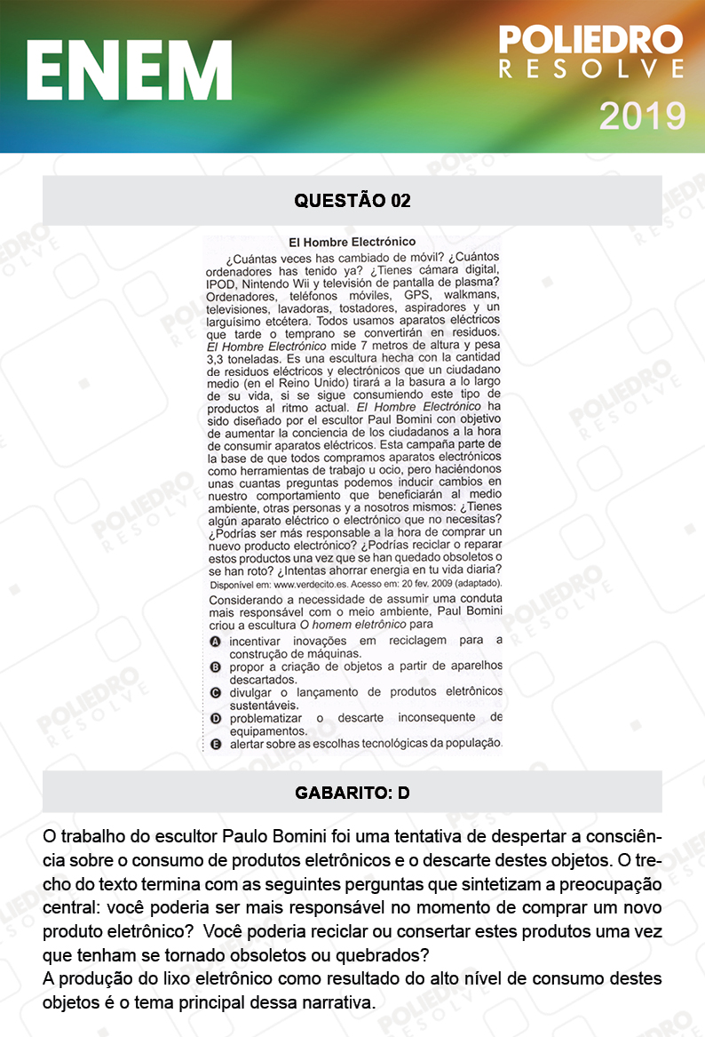 Questão 2 - 1º DIA - PROVA AMARELA - ENEM 2019