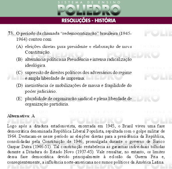 Questão 73 - Conhecimentos Gerais - UNIFESP 2009