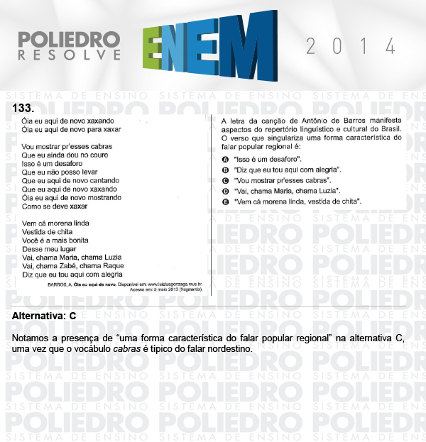 Questão 133 - Domingo (Prova Cinza) - ENEM 2014