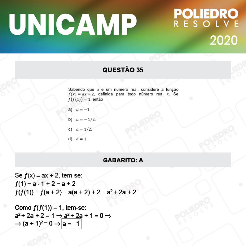 Questão 35 - 1ª Fase - Prova Q e X - UNICAMP 2020