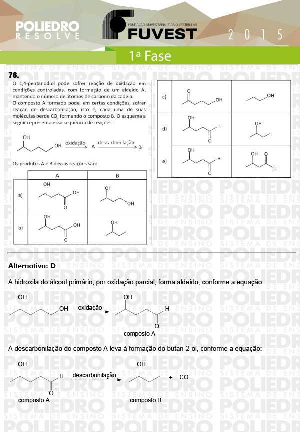Questão 76 - 1ª Fase - FUVEST 2015