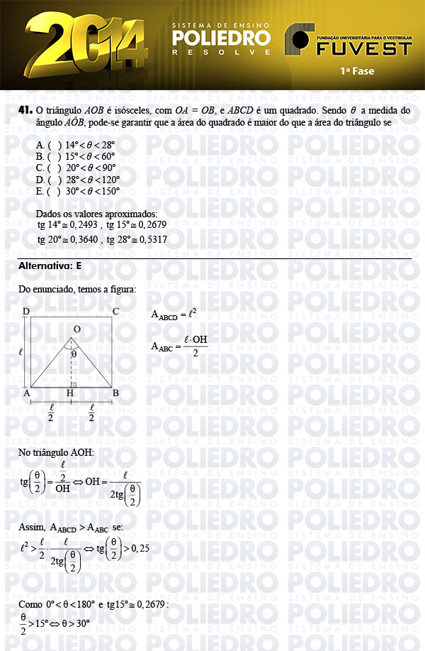 Questão 41 - 1ª Fase - FUVEST 2014