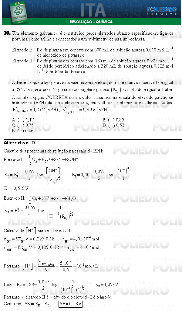 Questão 20 - Química - ITA 2009