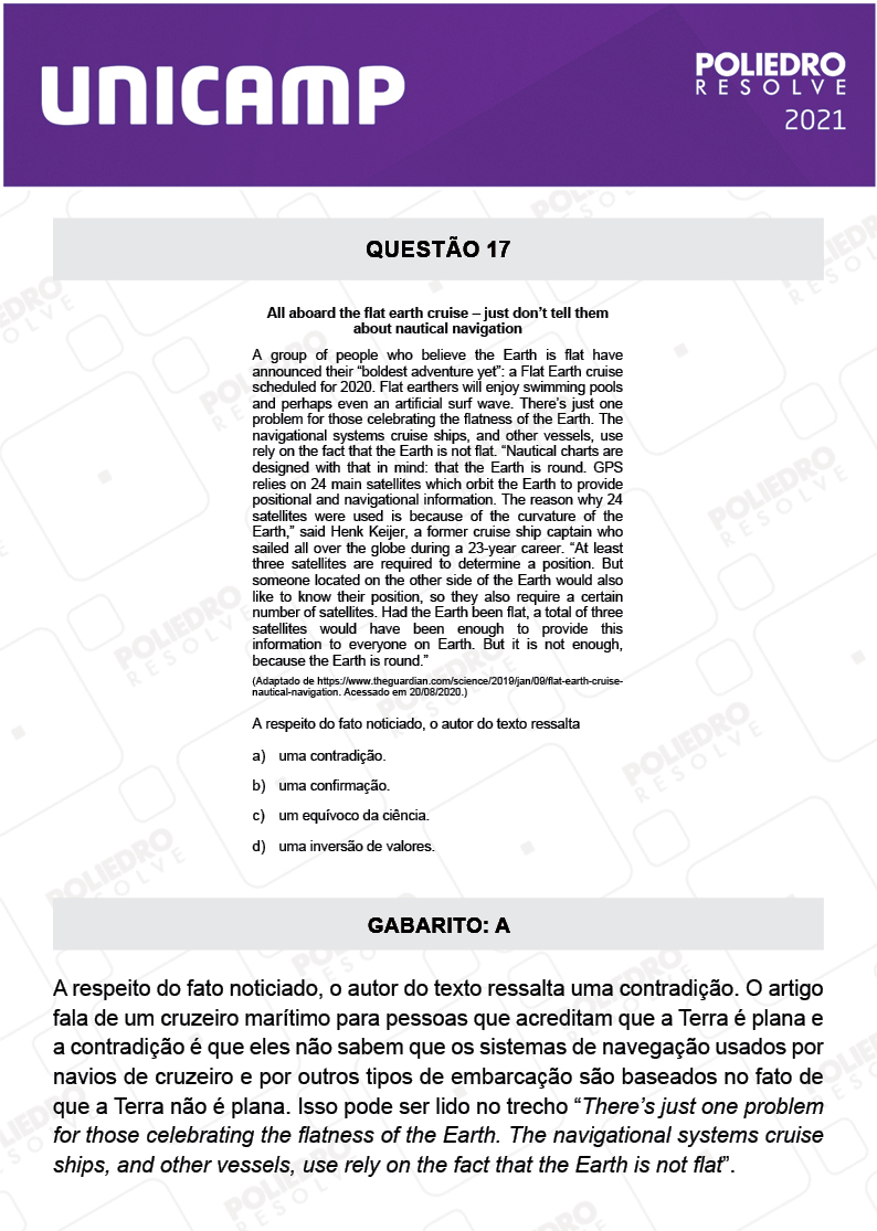 Questão 17 - 1ª Fase - 1º Dia - E e G - UNICAMP 2021