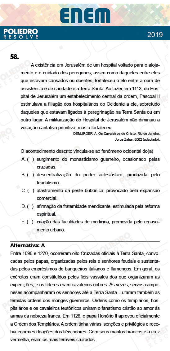 Questão 58 - 1º Dia - Prova AMARELA - ENEM 2018