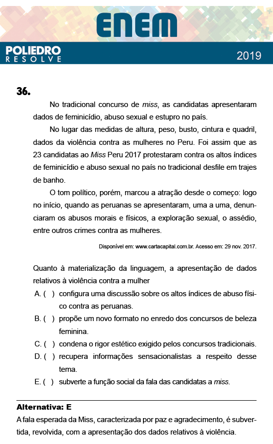 Questão 36 - 1º Dia - PROVA ROSA - ENEM 2018