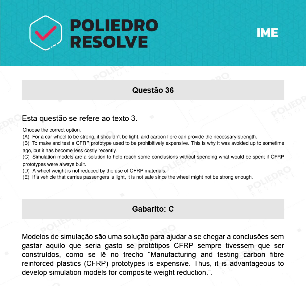 Questão 36 - 2ª Fase - Português/Inglês - IME 2022