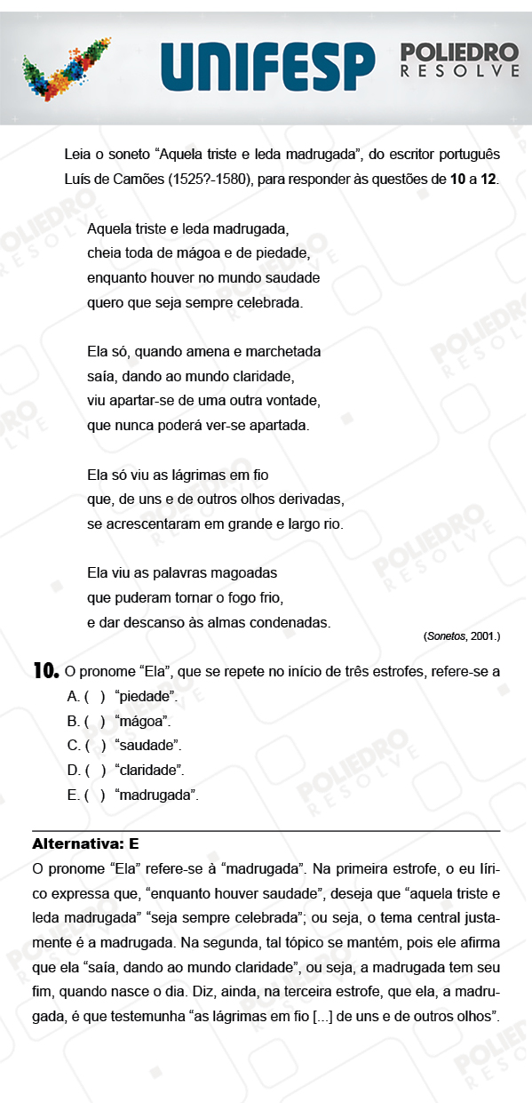 Questão 10 - 1º Dia - UNIFESP 2018