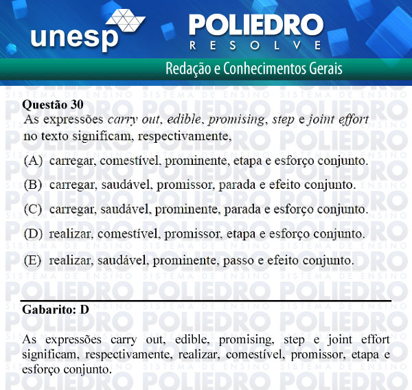 Questão 30 - 1ª Fase - UNESP 2012