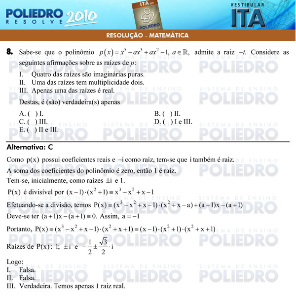 Questão 8 - Matemática - ITA 2010