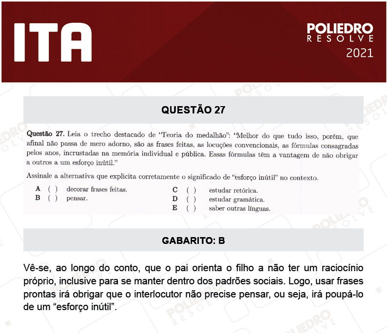 Questão 27 - 1ª Fase - ITA 2021