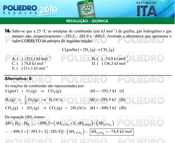 Questão 16 - Química - ITA 2010