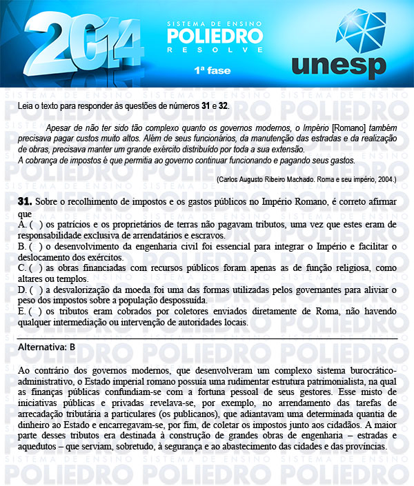 Questão 31 - 1ª Fase - UNESP 2014