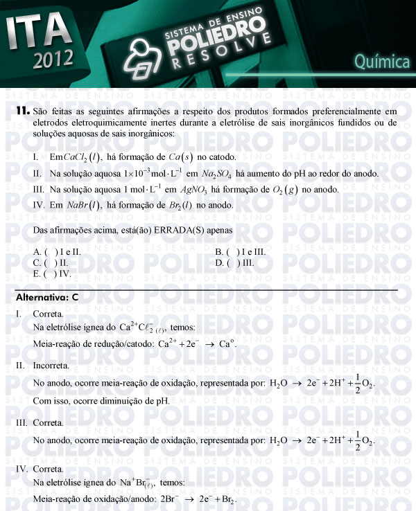 Questão 11 - Química - ITA 2012