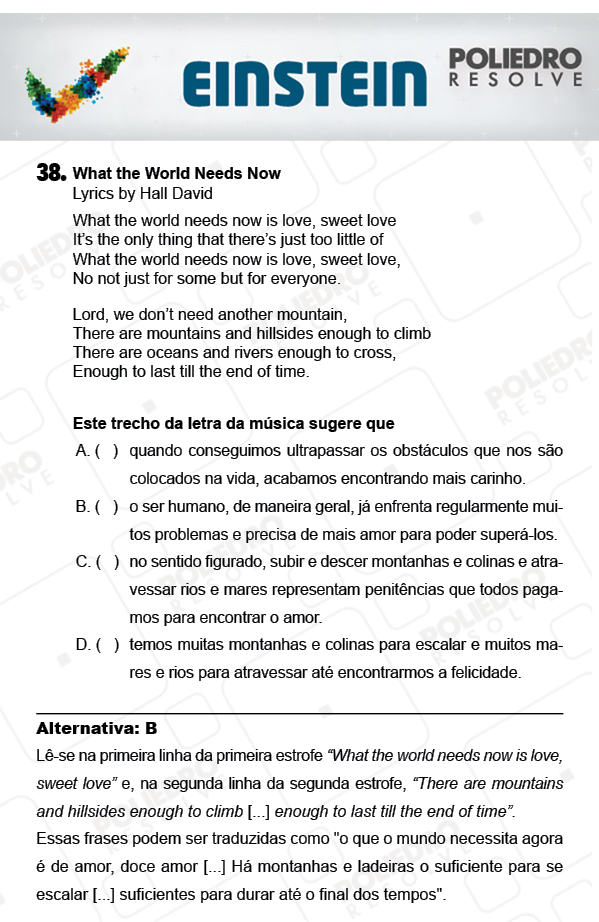 Questão 38 - 1ª FASE - EINSTEIN 2018