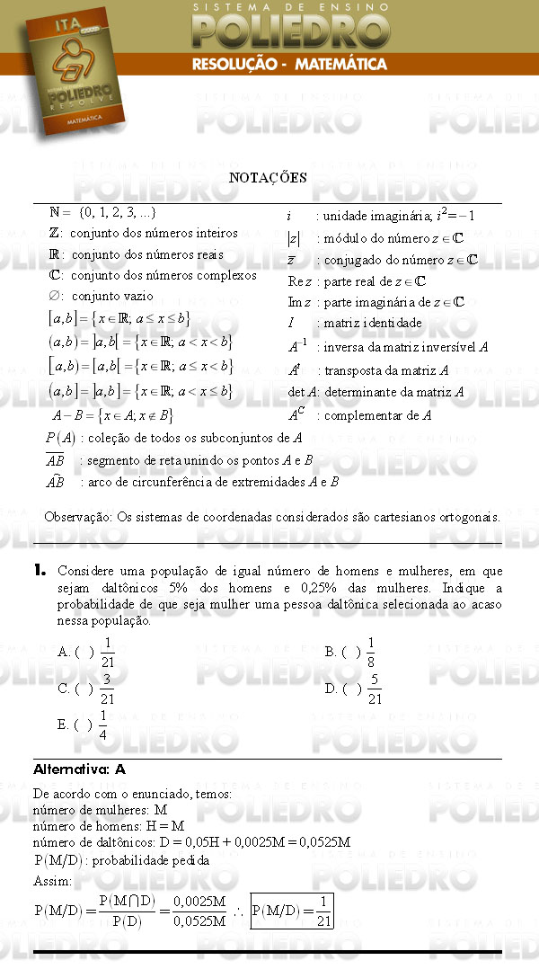 Questão 1 - Matemática - ITA 2008