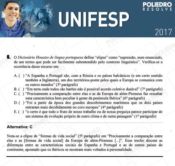 Questão 6 - 1º dia - UNIFESP 2017