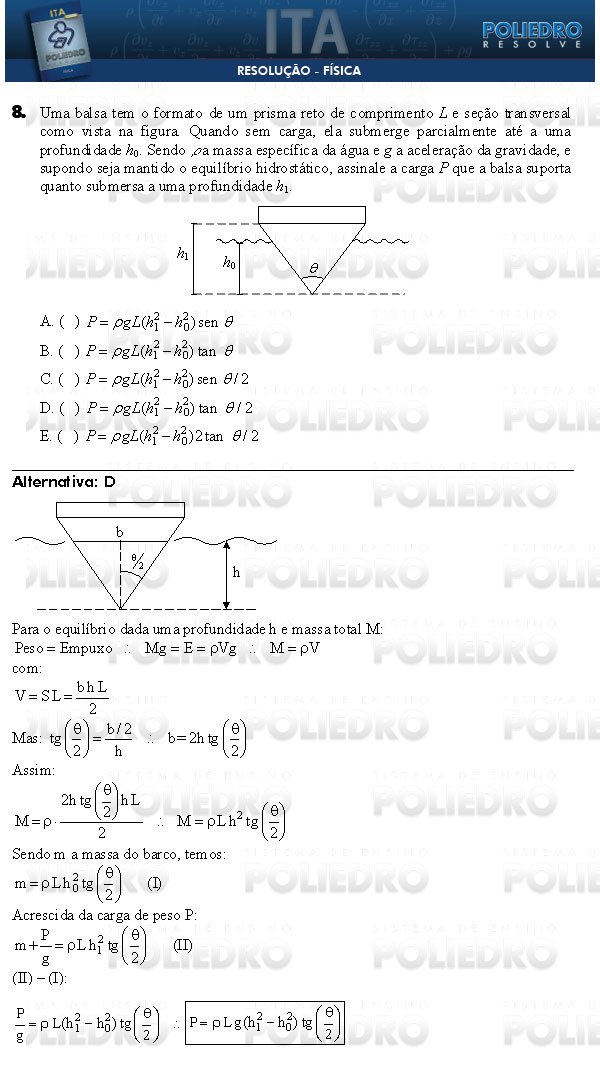 Questão 8 - Física - ITA 2009