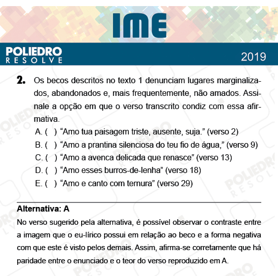 Questão 2 - 2ª Fase - Português/Inglês - IME 2019