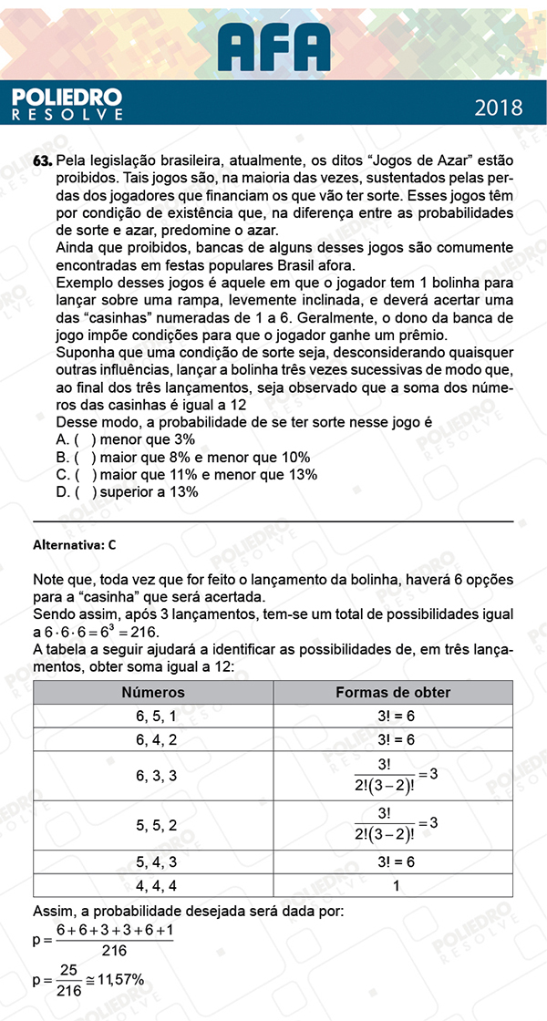 Questão 63 - Prova Modelo B - AFA 2019