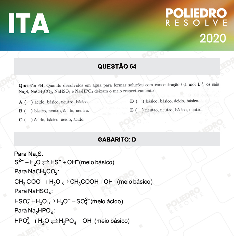 Questão 64 - 1ª Fase - ITA 2020