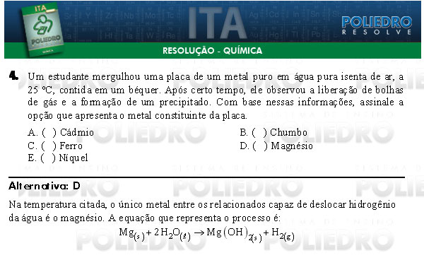 Questão 4 - Química - ITA 2009