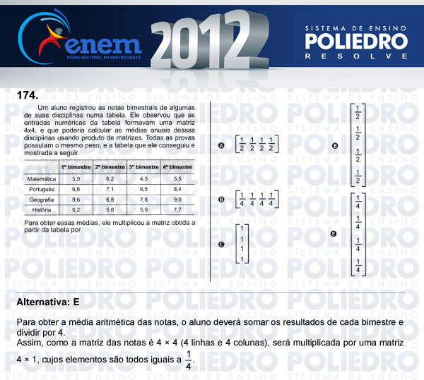 Questão 174 - Domingo (Prova rosa) - ENEM 2012