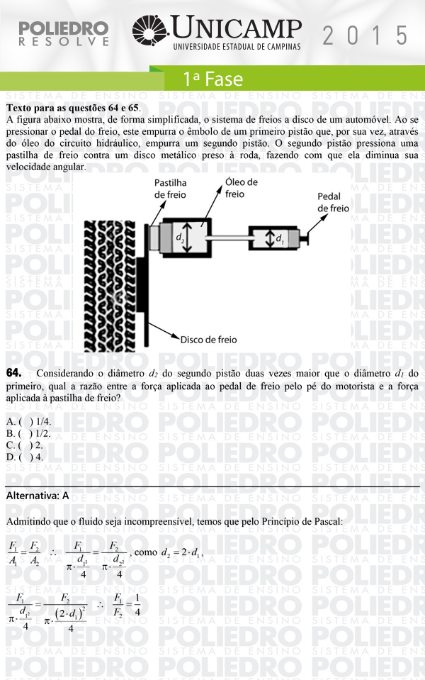 Questão 64 - 1ª Fase - UNICAMP 2015