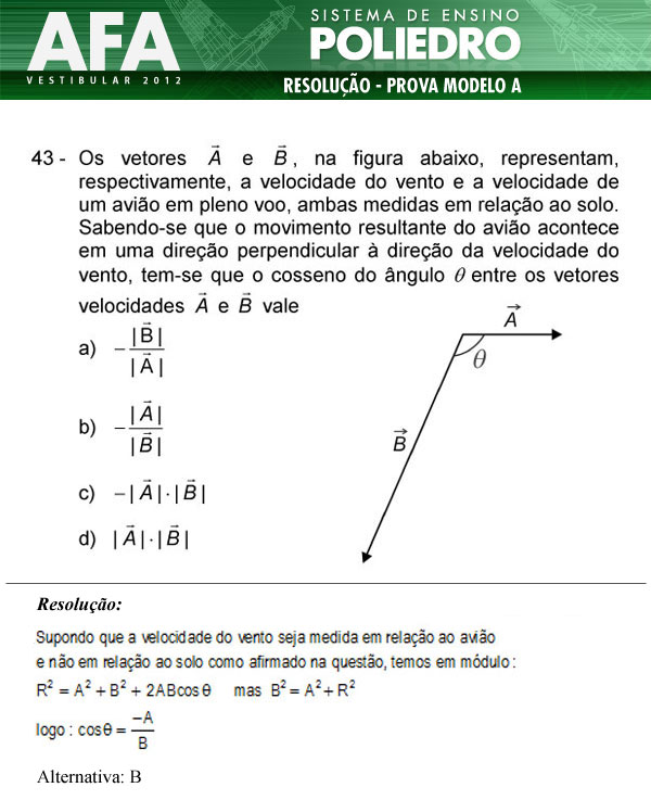 Questão 43 - Prova Modelo A - AFA 2012