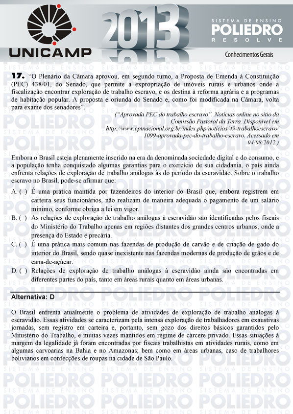 Questão 17 - 1ª Fase - UNICAMP 2013