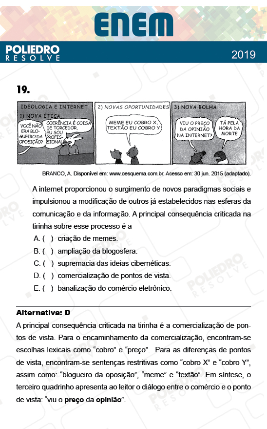 Questão 19 - 1º Dia - Prova AZUL - ENEM 2018