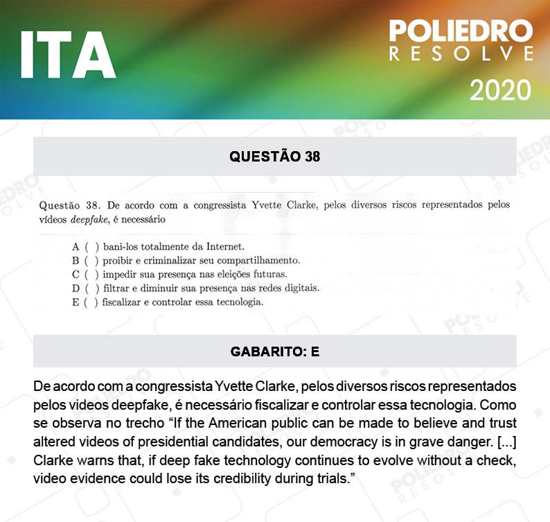 Questão 38 - 1ª Fase - ITA 2020