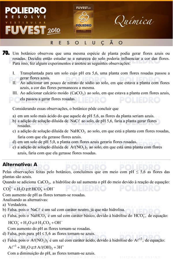 Questão 70 - 1ª Fase - FUVEST 2010