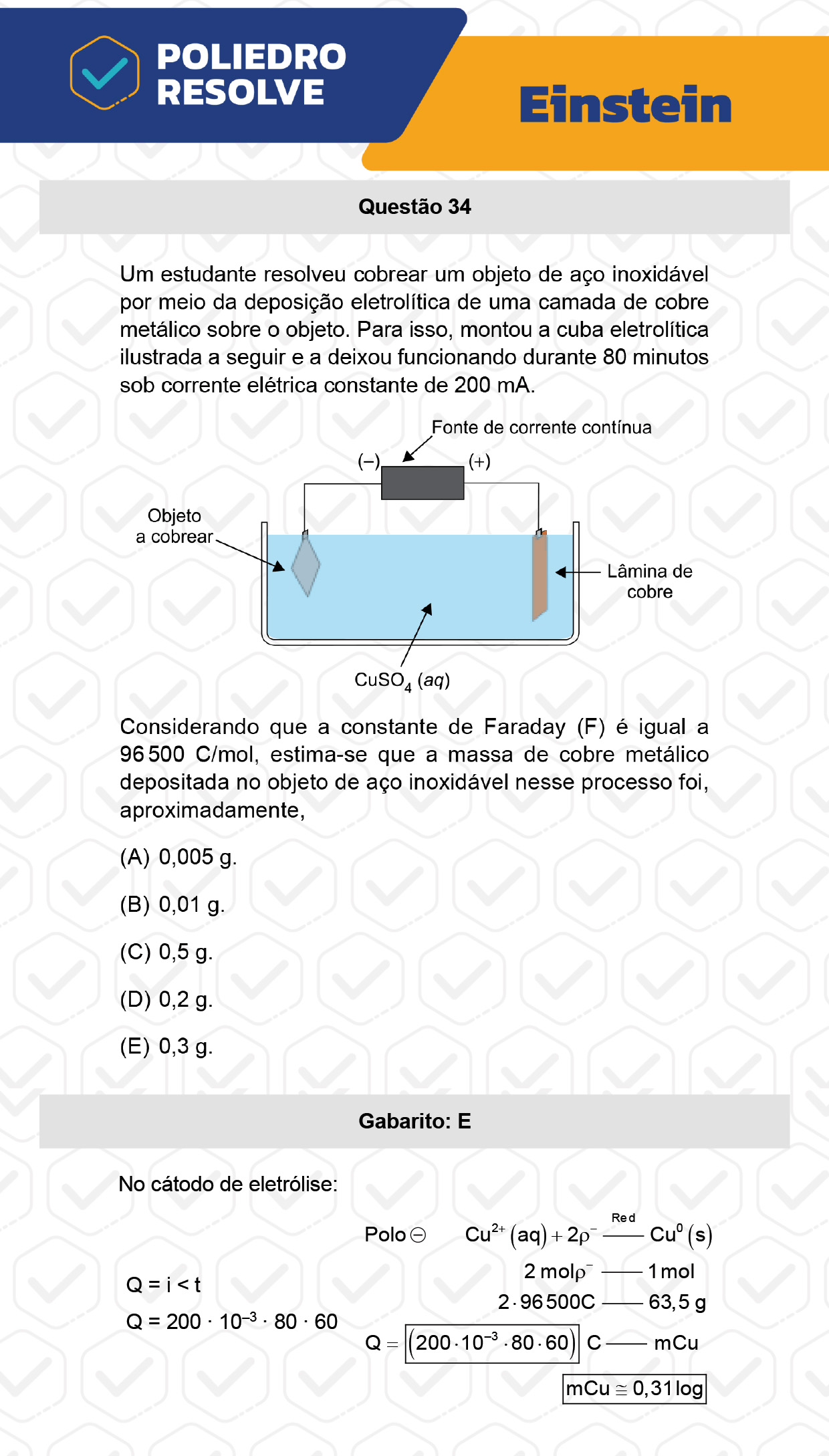 Questão 34 - Fase única - EINSTEIN 2023