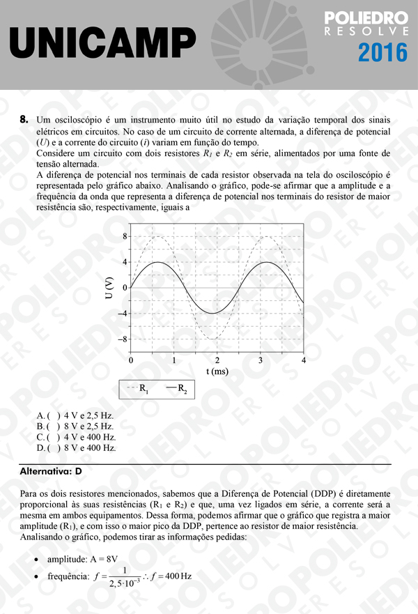 Questão 8 - 1ª Fase - UNICAMP 2016