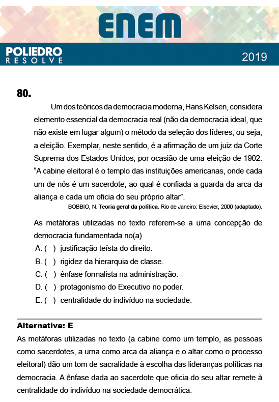 Questão 80 - 1º Dia - Prova BRANCA - ENEM 2018